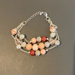 Hand painted German Silver Pink Beaded Bracelet